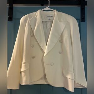 Vintage Christian Dior Women's White Double-Breasted Blazer